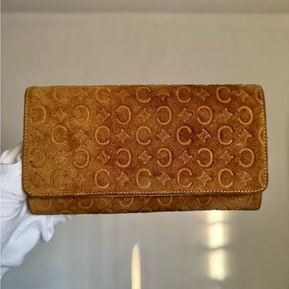 CELINE C Macadam Suede Long Wallet Gold Hardware Tan Brown - Picture 1 of 16